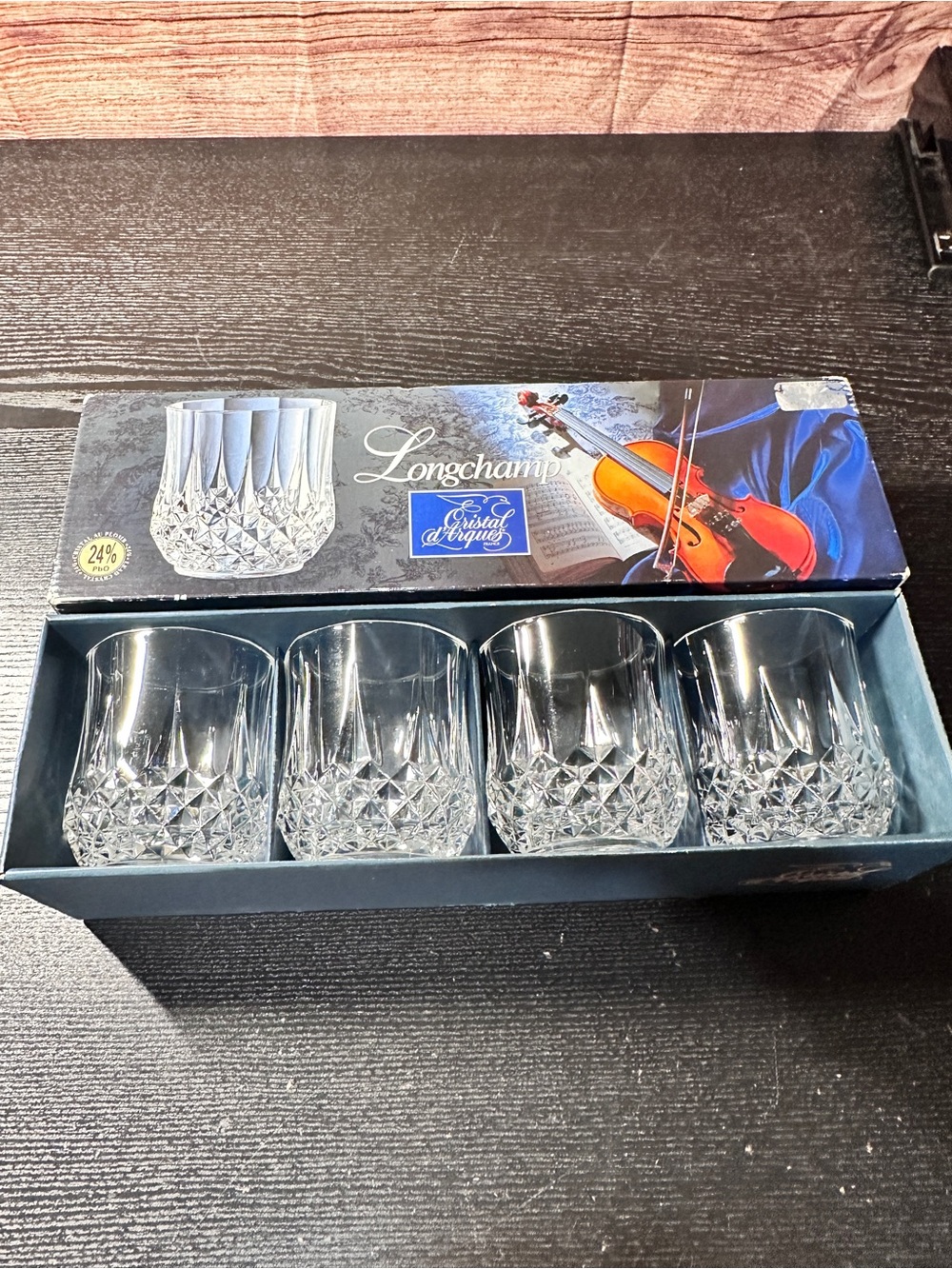 Cristal d'Arques Longchamps Crystal Double Old Fashion Glass, Set of 4 with box